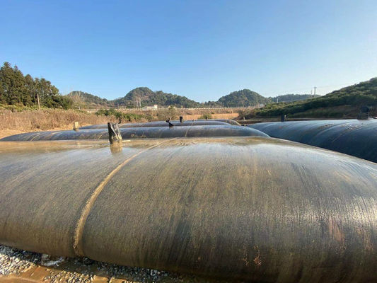 Geotextile dewatering tubes filled with black sand for cofferdams, land reclamation, offering high temperature resistance and performance